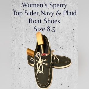 Women’s Sperry Top Sider Boat Shoes Navy and Plaid Size 8.5